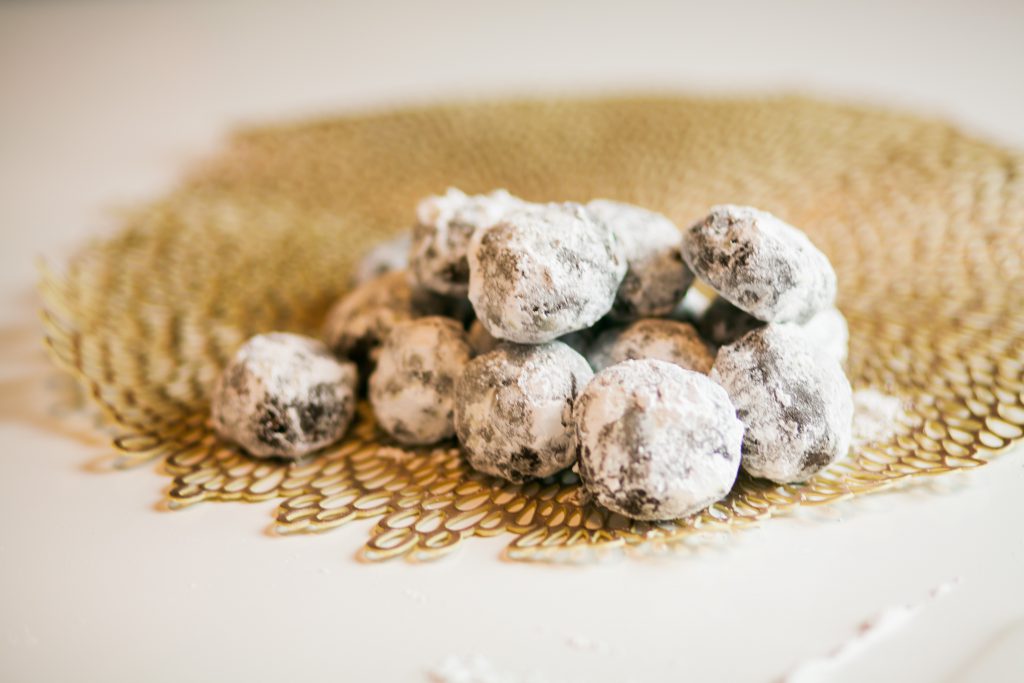 vegan gluten-free chocolate snowball cookie